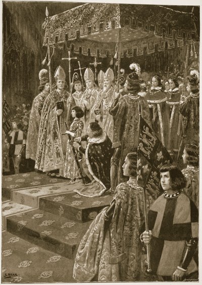 Het aanbieden van de sporen en het zwaard bij de kroning van Hendrik VI op Sint-Leonardsdag, 6 november 1429, uit 