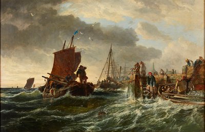 Binnenkomende storm, Newhaven Haven door Samuel Bough