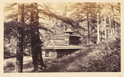 Simla; Tempel bij waterval door Samuel Bourne