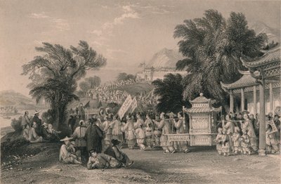 Huwelijksprocessie bij de Blauwe-wolk Kreek, Chin-keang-foo, ca. 1843-1858 door Samuel Bradshaw