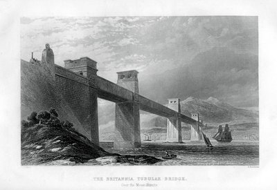 De Britannia Buisbrug over de Menai Straat, Wales, 1886 door Samuel Bradshaw
