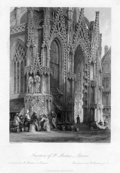 De fontein van St Maclou, Rouen, Frankrijk, 19e eeuw door Samuel Bradshaw