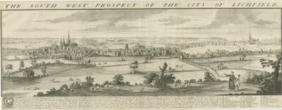 Lichfield - Zuidwest Prospect: gravure door Samuel Buck