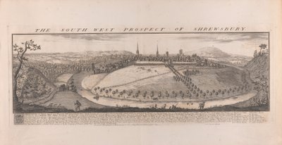 Zuidwestelijk uitzicht op Shrewsbury, Shropshire door Samuel Buck