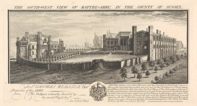 Het zuidwestelijke uitzicht van Battel-Abbey, in het graafschap Sussex door Samuel Buck