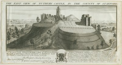 Tutbury Castle - Oostaanzicht (gravure) door Samuel Buck