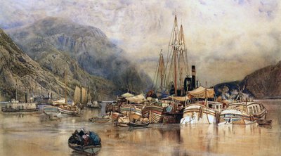 Scheepvaart op de Hudson River door Samuel Colman