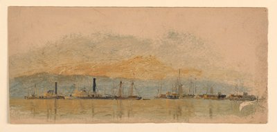 Stoomschepen en Schepen op een Rivier door Samuel Colman