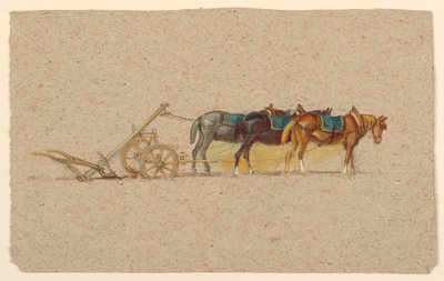 Studie van drie paarden met een ploeg, Frankrijk door Samuel Colman