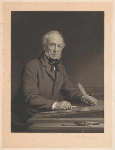 Portret van Samuel Cousins werkend aan een prent door Samuel Cousins (signed by artist)