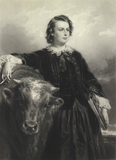 Rosa Bonheur op vierendertigjarige leeftijd (mezzotint) door Samuel Cousins