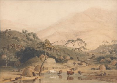 Een Kaffer Dorp door Samuel Daniell