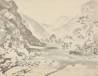 Een rivierscène met bergen op de achtergrond door Samuel Davis