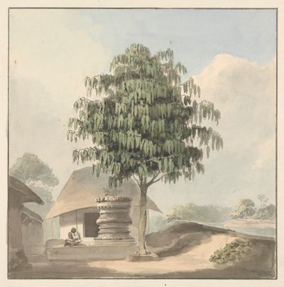 Heilige man zittend bij plint onder een boom door Samuel Davis