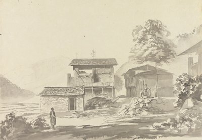 In het Dorp bij Tassisudon [Tashicho Dzong] door Samuel Davis