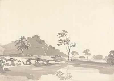Rivierscène met een Fort op een Heuvel in de Verte door Samuel Davis