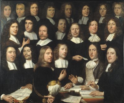 Groepsportret van de Muntmeesters van Dordrecht door Samuel van Hoogstraten