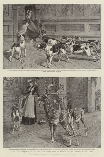 U wordt verzocht de Haldeuren gesloten te houden vanwege de Dieren in het Park (litho) door Samuel Edmund (after) Waller