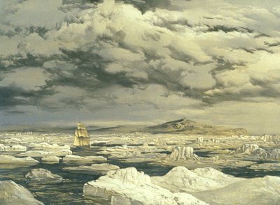 Eerste ontdekking van land door HMS Investigator, 6 september 1850, gegraveerd door E. Walker, 1854 door Samuel Gurney Cresswell