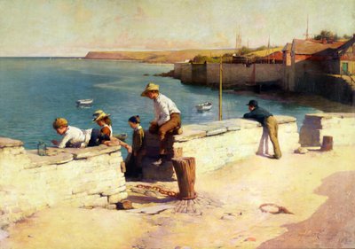 Avond in Padstow, 1890 door Samuel Henry William Llewelyn