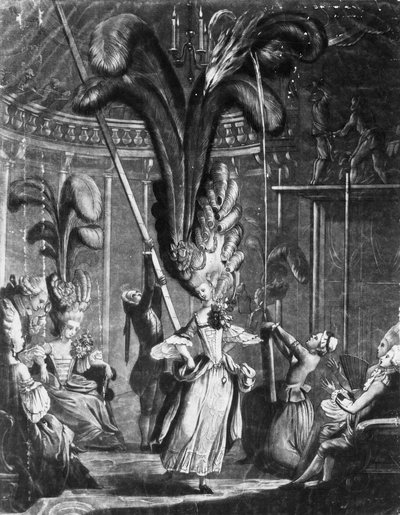 Een hint aan de dames om op hun hoofden te letten, gedrukt door Sayer + Bennet, 1776 door Samuel Hieronymous Grimm