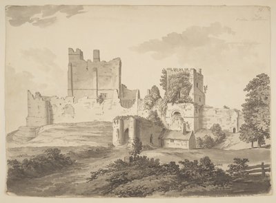 Gezicht in Oost-Indische inkt op Prudhoe Castle, in de parochie Ovingham (Oost-Indische inkt op papier) door Samuel Hieronymous Grimm