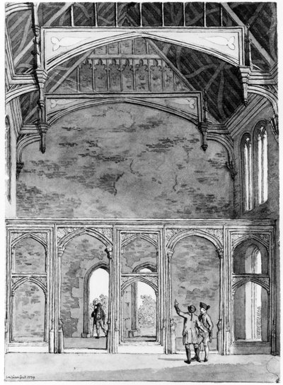 Zuidwestelijke einde van de Grote Zaal in Eltham, 1779 door Samuel Hieronymous Grimm