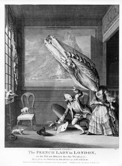 De Franse dame in Londen of Het hoofddeksel van het jaar 1771, gedrukt voor S. Sledge, 1771 door Samuel Hieronymous Grimm