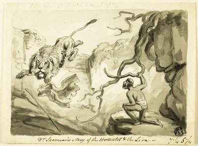 Het verhaal van Dr. Sparman over de Hottentot en de leeuw door Samuel Howett