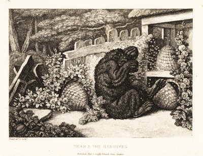 Een bruine beer aangevallen door een leger bijen. 1811 (ets) door Samuel Howitt