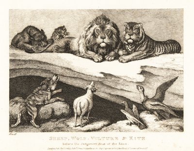 Een rechtszaak tussen dieren, met leeuw en tijger als rechters. 1811 (ets) door Samuel Howitt