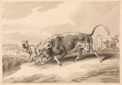Stier die een mastiff aanvalt door Samuel Howitt