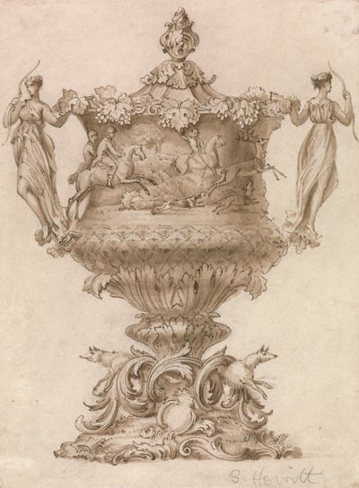 Ontwerp voor een jachttrofee of beker door Samuel Howitt