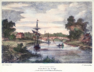 Stourport-on-Severn, Worcestershire, van boven de brug, ca. 1795 door Samuel Ireland