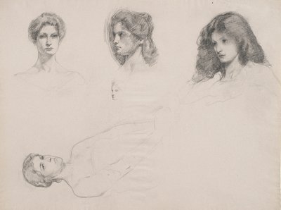 Schets van vrouwelijke hoofden door Samuel Isham