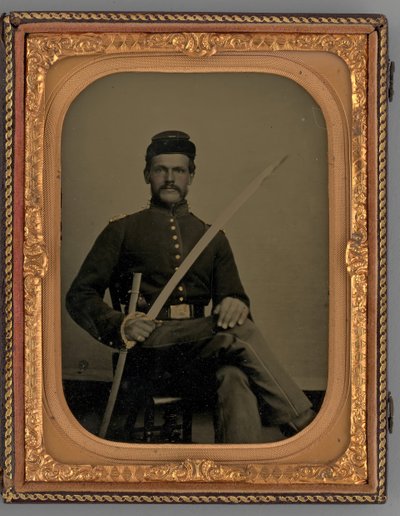 Ongenoemd Portret van een Zittende Soldaat met Sabel, 1862 door Samuel J. Miller