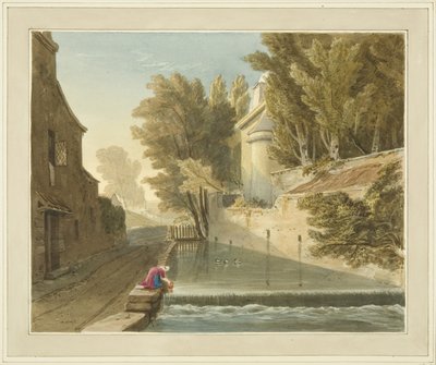 Gebouw opgericht op de Deanery van Westbury, met de rivier Trym door Samuel Jackson