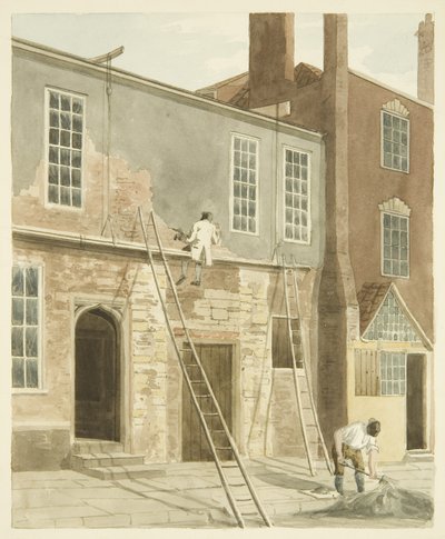 Huis in Castle Green, na het verwijderen van steunberen van het kasteel door Samuel Jackson