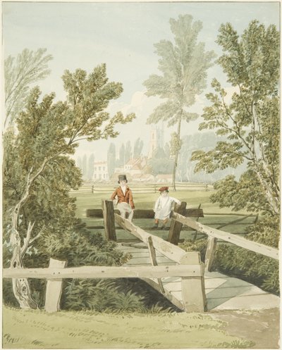 Twee jongens op een hek bij Brislington Brook, c.1824 door Samuel Jackson