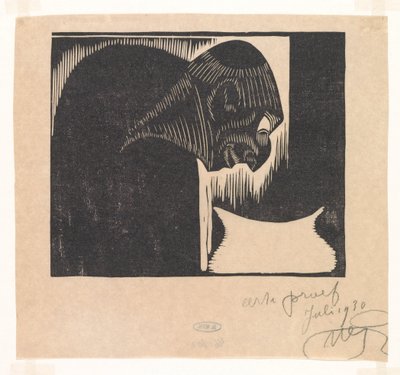 Gebogen man met kom door Samuel Jessurun de Mesquita (signed by artist)