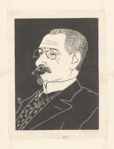 Portret van een onbekende man met sigaar door Samuel Jessurun de Mesquita (signed by artist)