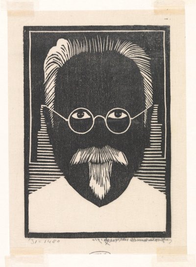 Zelfportret met bril en sik door Samuel Jessurun de Mesquita (signed by artist)