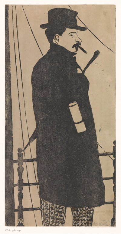Zelfportret met jas en hoed door Samuel Jessurun de Mesquita (signed by artist)