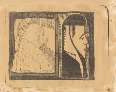 Fantasie: twee kaders, in elk een profiel naar rechts (en in het linkerkader twee kleinere profielen naar links) door Samuel Jessurun de Mesquita