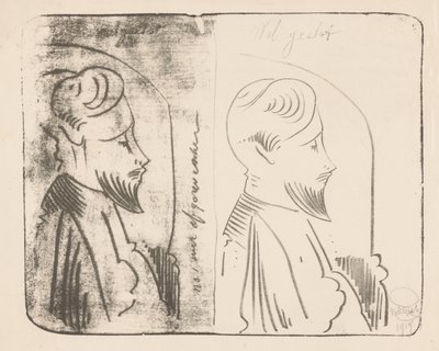Fantasie: twee keer een man met een sik in profiel naar rechts door Samuel Jessurun de Mesquita