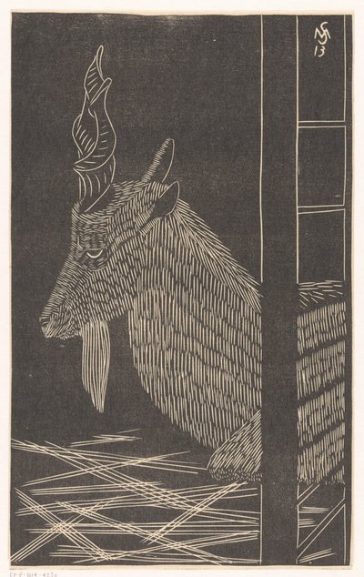 Markhorgeit (Zittend hert in een kooi) door Samuel Jessurun de Mesquita