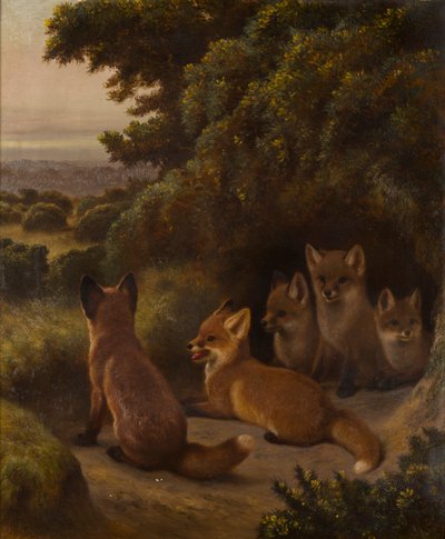 Een nest jonge vossen, ca. 1855-92 door Samuel John Carter
