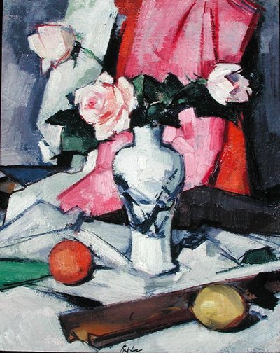 Rozen in een Japanse vaas, c.1923 door Samuel John Peploe