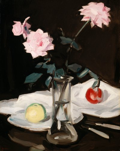 Stilleven, roze rozen door Samuel John Peploe