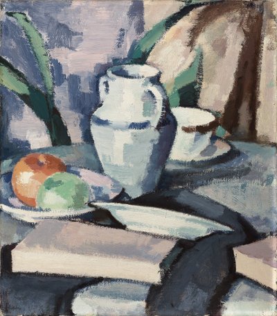 Stilleven met vaas en boeken door Samuel John Peploe